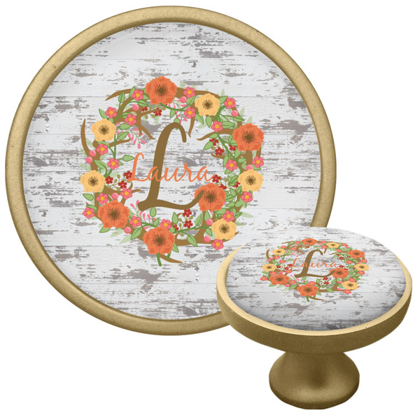 Custom Floral Antler Cabinet Knob - Gold (Personalized)