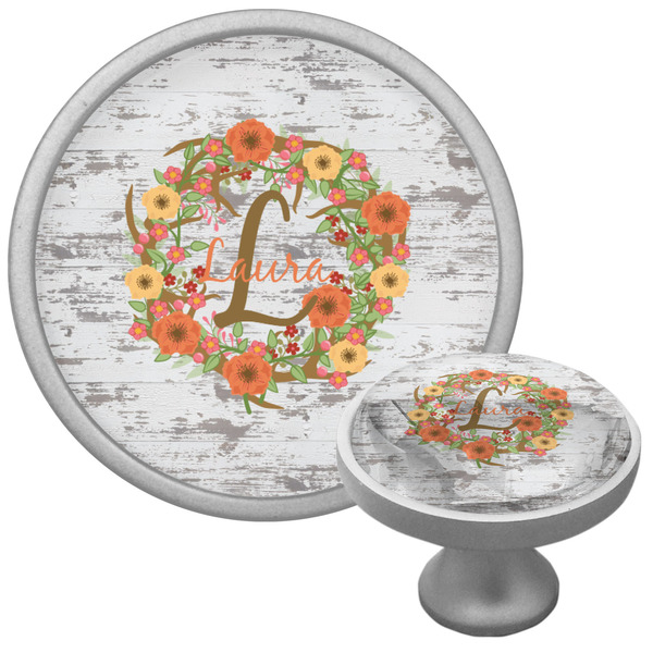 Custom Floral Antler Cabinet Knob (Silver) (Personalized)