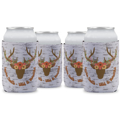 Floral Antler Can Cooler (12 oz) - Set of 4 w/ Name or Text