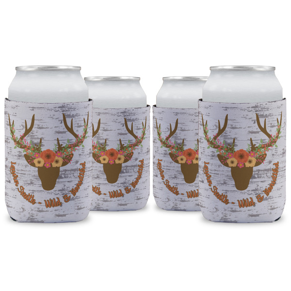 Custom Floral Antler Can Cooler (12 oz) - Set of 4 w/ Name or Text