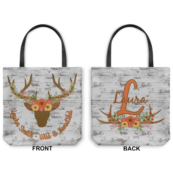 Floral Antler Canvas Tote - Front and Back