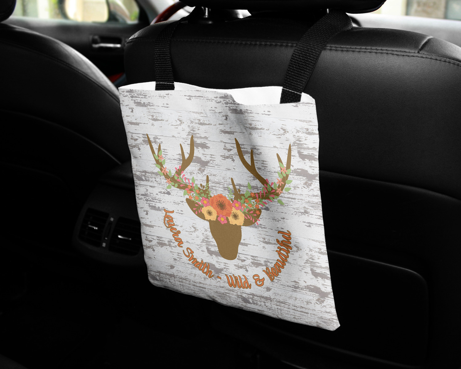 Custom Floral Antler Auto Back Seat Organizer Bag (Personalized