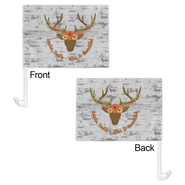 Floral Antler Car Flag - 11" x 8" - Front & Back View