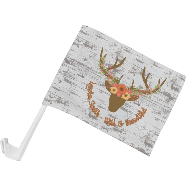 Custom Floral Antler Car Flag - Small w/ Name or Text