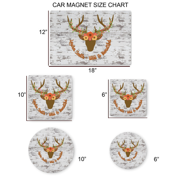 Floral Antler Car Magnets - SIZE CHART