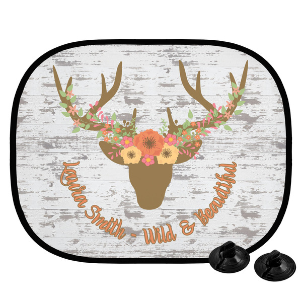 Custom Floral Antler Car Side Window Sun Shade (Personalized)