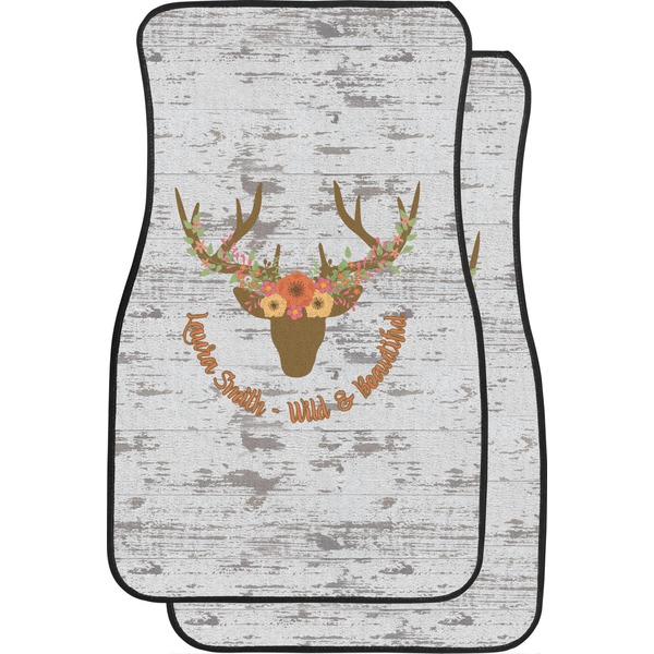 Custom Floral Antler Car Floor Mats (Front Seat) (Personalized)
