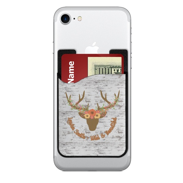 Custom Floral Antler 2-in-1 Cell Phone Credit Card Holder & Screen Cleaner (Personalized)