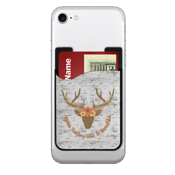 Custom Floral Antler 2-in-1 Cell Phone Credit Card Holder & Screen Cleaner (Personalized)