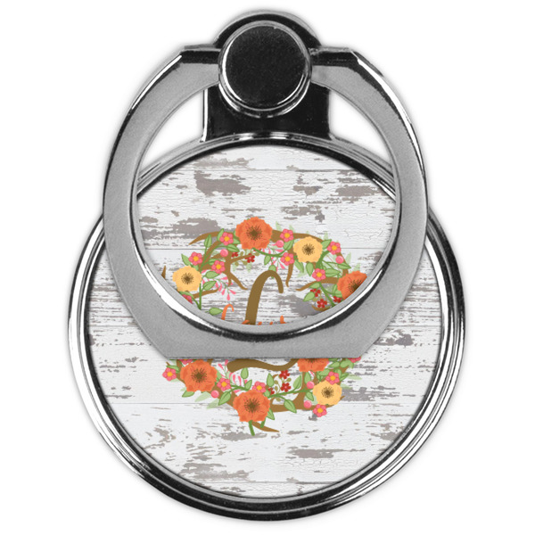 Floral Antler Cell Phone Ring Stand & Holder - Front (Collapsed)