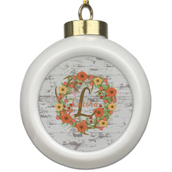 Floral Antler Ceramic Ball Ornament (Personalized)