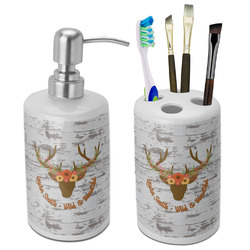Floral Antler Ceramic Bathroom Accessories Set (Personalized)
