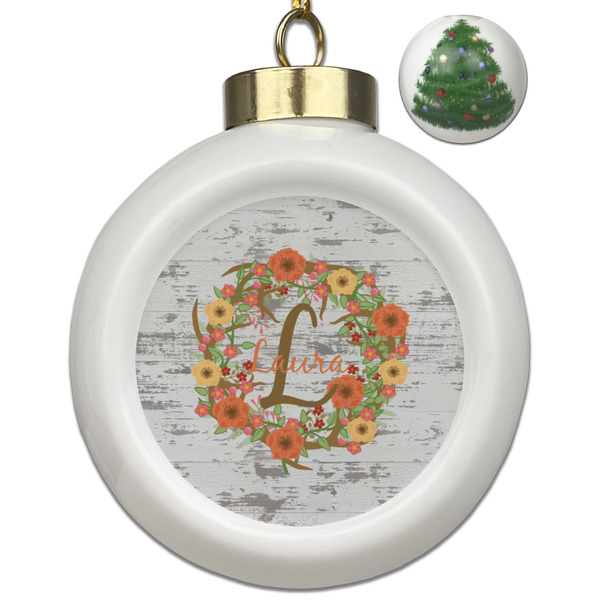 Custom Floral Antler Ceramic Ball Ornament - Christmas Tree (Personalized)