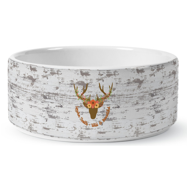 Floral Antler Ceramic Dog Bowl - Medium - Front