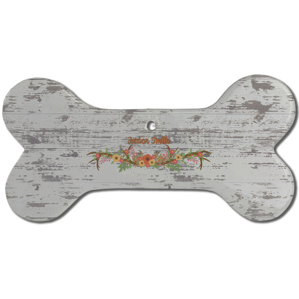 Floral Antler Ceramic Flat Ornament - Bone Front