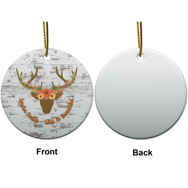 Floral Antler Ceramic Flat Ornament - Circle Front & Back (APPROVAL)