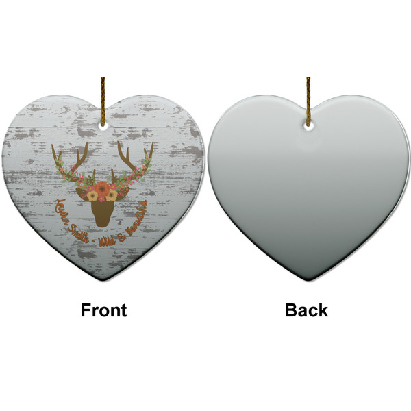 Floral Antler Ceramic Flat Ornament - Heart Front & Back (APPROVAL)