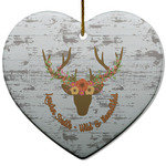 Floral Antler Heart Ceramic Ornament w/ Name or Text