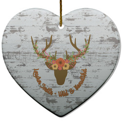 Floral Antler Heart Ceramic Ornament w/ Name or Text