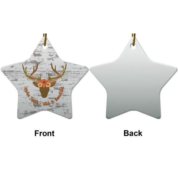 Floral Antler Ceramic Flat Ornament - Star Front & Back (APPROVAL)