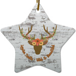 Floral Antler Star Ceramic Ornament w/ Name or Text