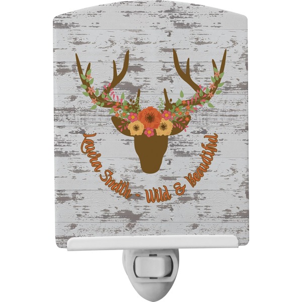 Custom Floral Antler Ceramic Night Light (Personalized)