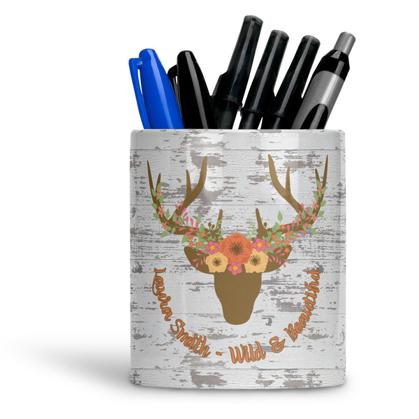 Custom Floral Antler Ceramic Pen Holder