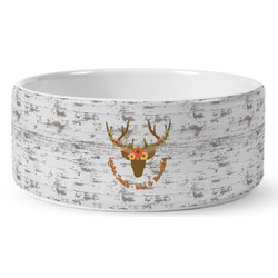 Floral Antler Ceramic Dog Bowl - Large (Personalized)