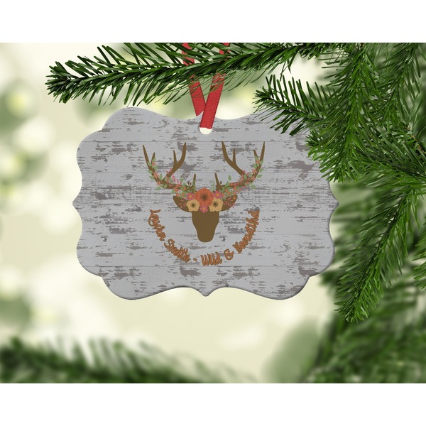 Floral Antler Christmas Ornament (On Tree)