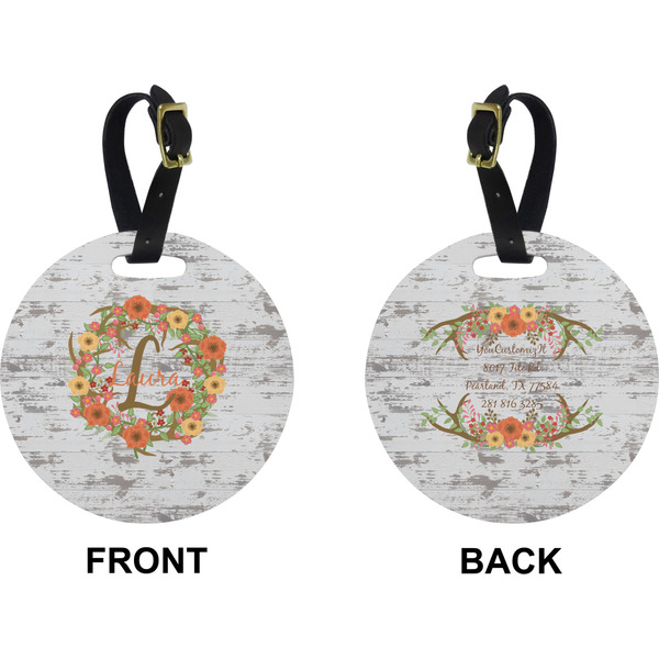 Floral Antler Circle Luggage Tag (Front + Back)