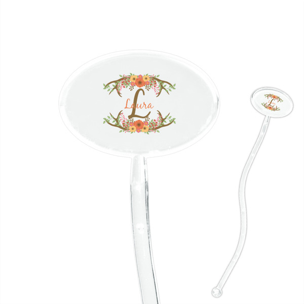 Custom Floral Antler 7" Oval Plastic Stir Sticks - Clear (Personalized)