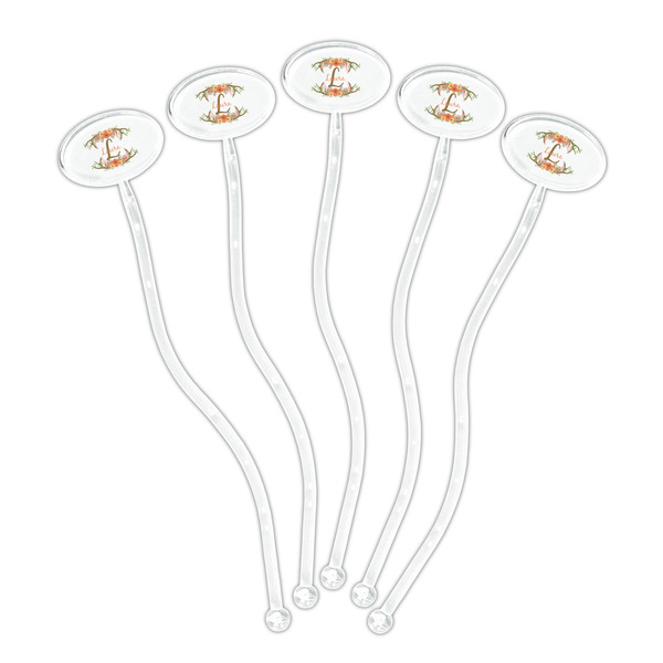 Floral Antler Clear Plastic 7" Stir Stick - Oval - Fan