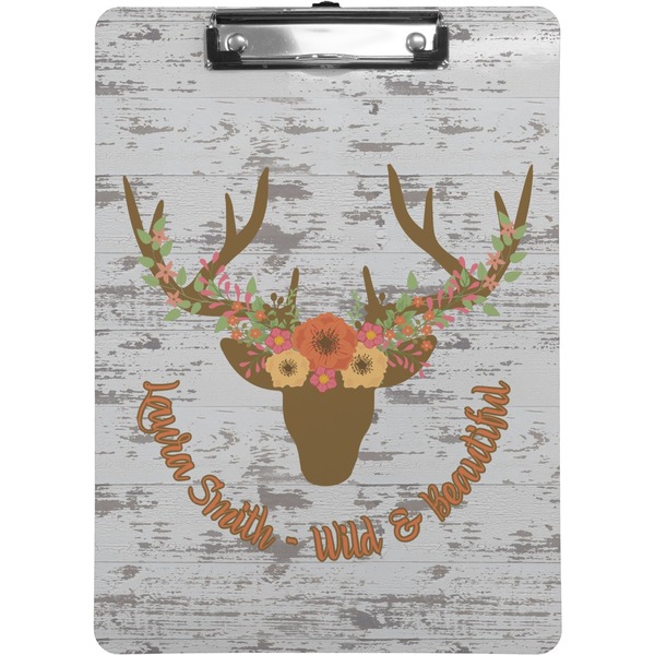 Custom Floral Antler Clipboard (Letter Size) (Personalized)