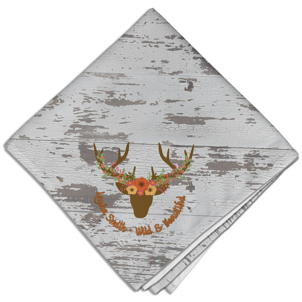 Custom Floral Antler Cloth Dinner Napkin - Single w/ Name or Text