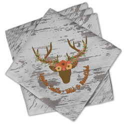 Floral Antler Cloth Cocktail Napkins - Set of 4 w/ Name or Text