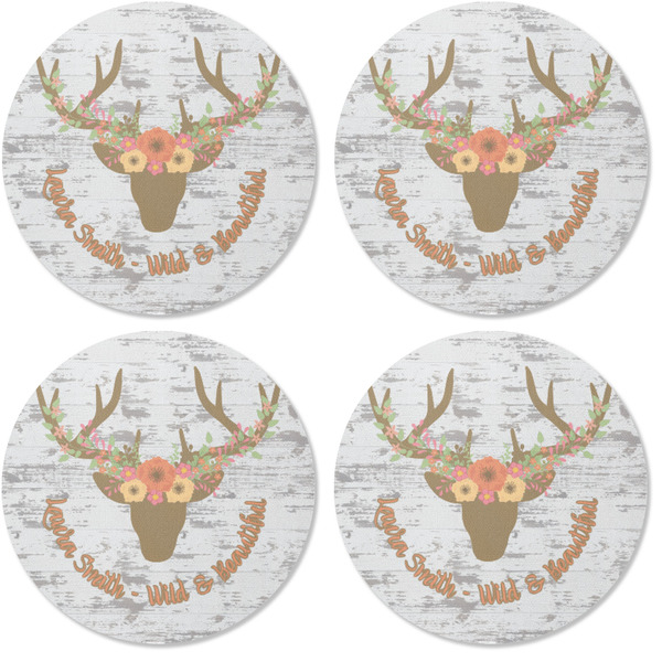 Floral Antler Coaster Round Rubber Back - Apvl