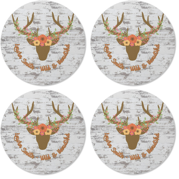 Floral Antler Coaster Round Rubber Back - Apvl
