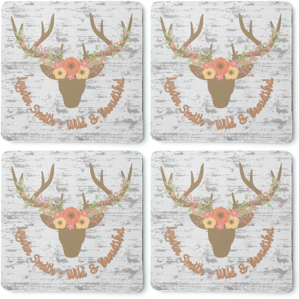 Floral Antler Coaster Rubber Back - Apvl