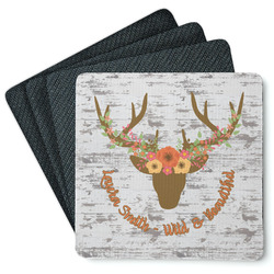 Floral Antler Square Rubber Backed Coasters - Set of 4 (Personalized)