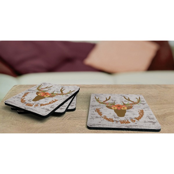 Floral Antler Coaster Rubber Back - On Coffee Table
