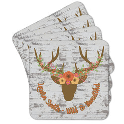Floral Antler Cork Coaster - Set of 4 w/ Name or Text