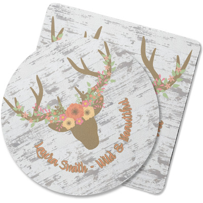 Floral Antler Rubber Backed Coaster (Personalized)