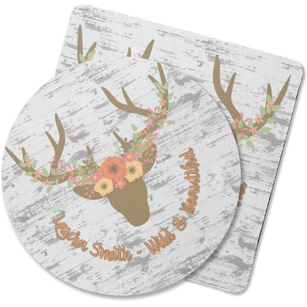Custom Floral Antler Rubber Backed Coaster (Personalized)