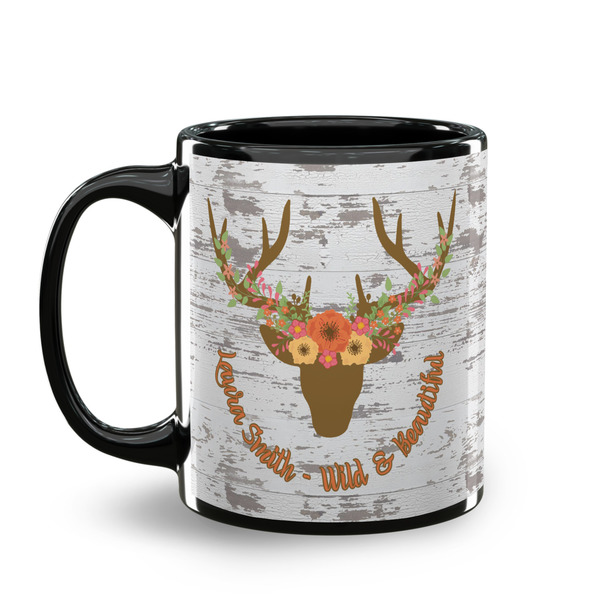 Floral Antler Coffee Mug - 11 oz - Black