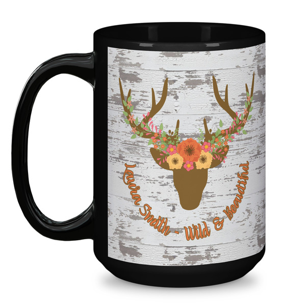 Floral Antler Coffee Mug - 15 oz - Black