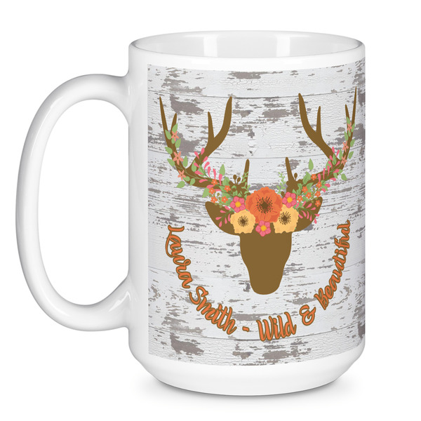 Floral Antler Coffee Mug - 15 oz - White