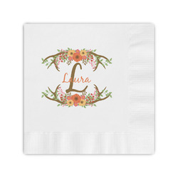 Floral Antler Coined Cocktail Napkins (Personalized)