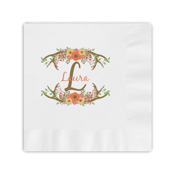 Custom Floral Antler Coined Cocktail Napkins (Personalized)