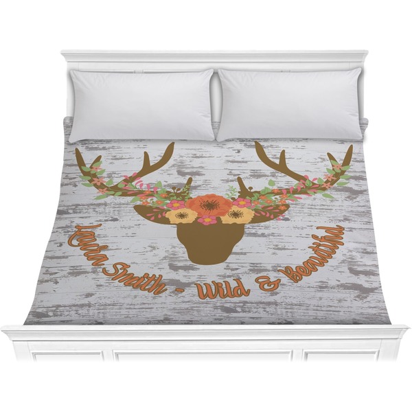Custom Floral Antler Comforter - King (Personalized)