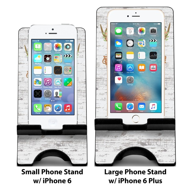 Floral Antler Compare Phone Stand Sizes - with iPhones